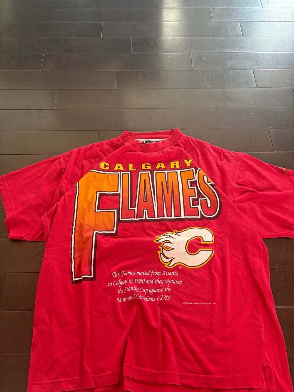 Vintage 1994 Calgary Flames Softwear Athletics NHL History T-Shirt